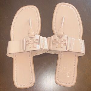 Tory Burch Patent Leather Toe-Loop Sandals in Blush